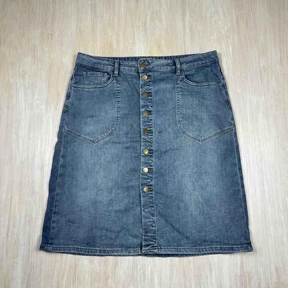 Kut from the Kloth Rose Stretch Button Up Casual Summer Denim Jean Skirt 16 - Picture 1 of 13